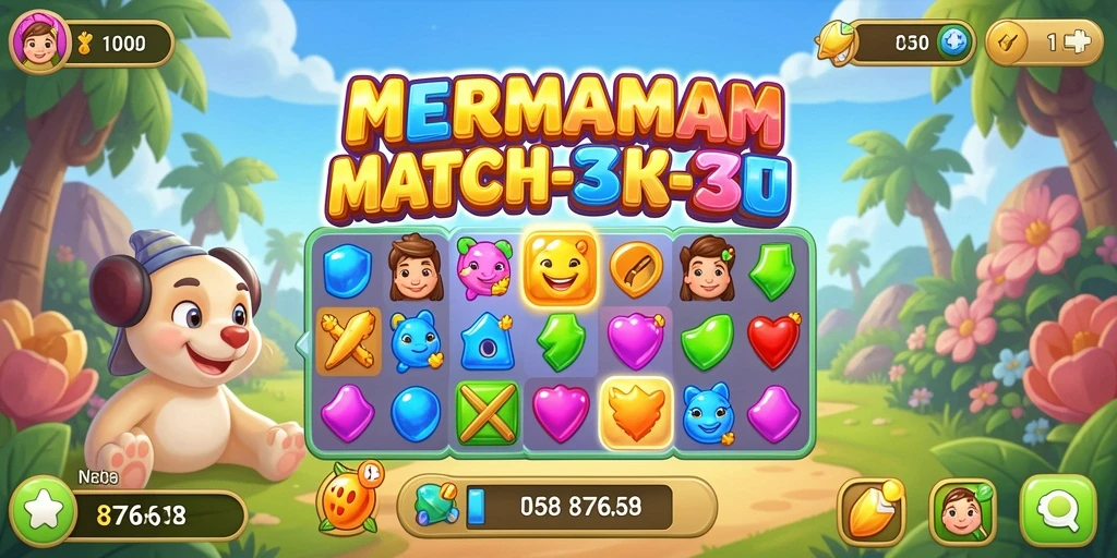 Screenshot menampilkan gameplay seru Match-3 di 8768.