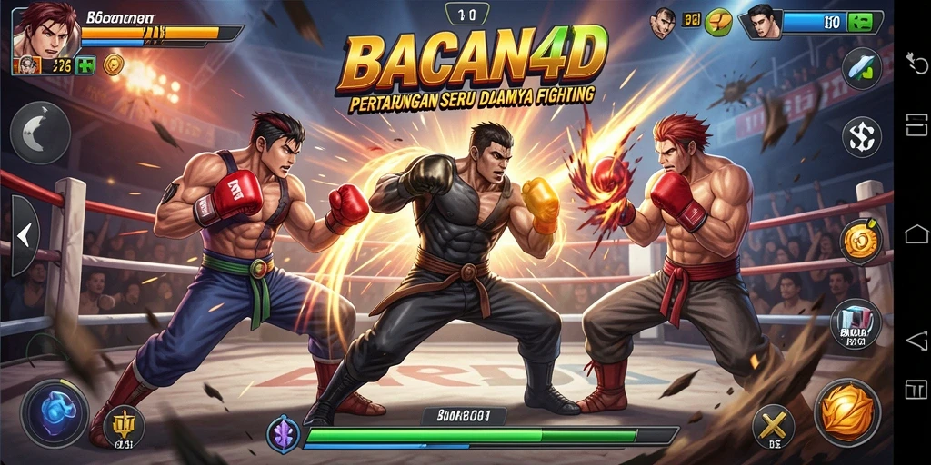 Tangkapan layar utama BACAN4D menunjukkan pertarungan intens antar karakter.