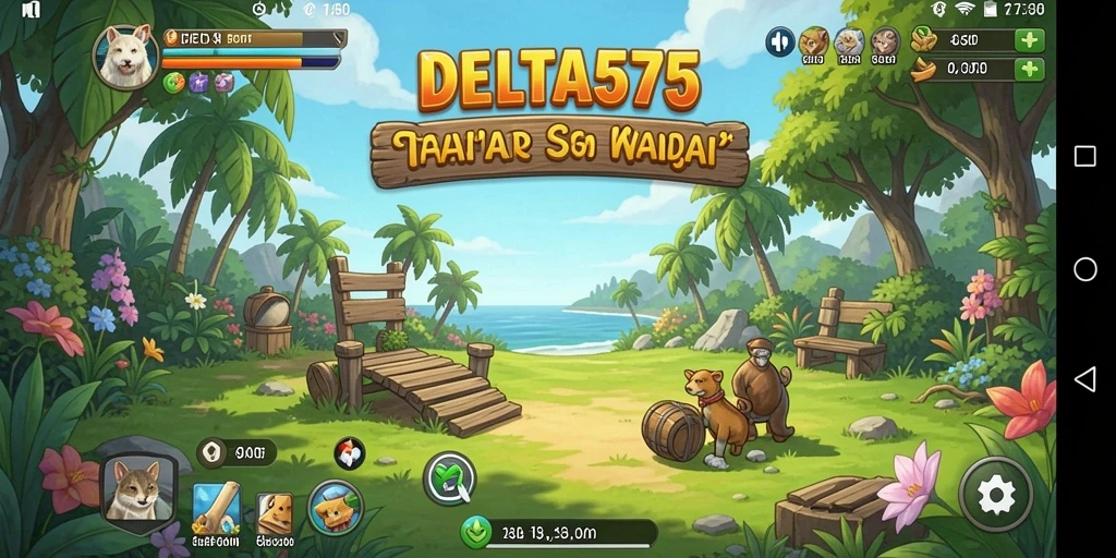 Tangkapan layar gameplay DELTA575 yang penuh warna dan menarik.