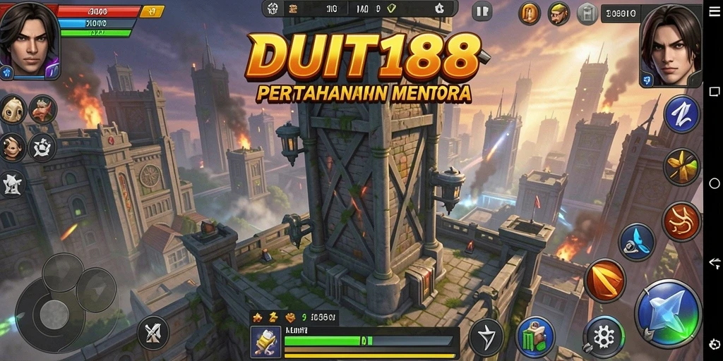 Tampilan menarik saat bermain DUIT188 Tower Defense dengan menara dan musuh yang beragam.
