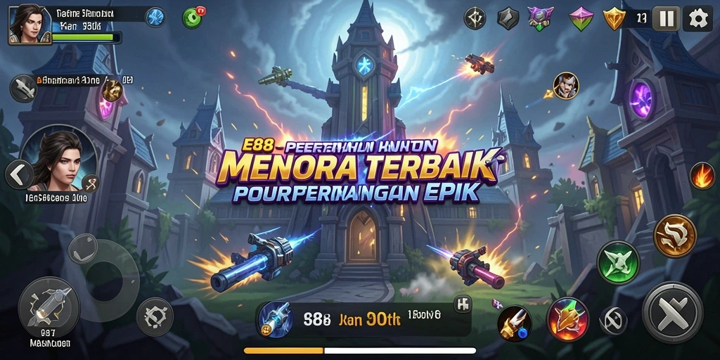 Tangkapan layar E88 menunjukkan aksi intens dalam permainan Tower Defense.