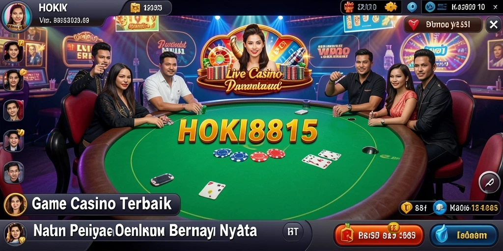 Gameplay langsung HOKI8815 dengan dealer profesional dan suasana kasino nyata.