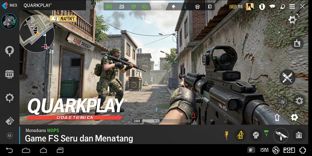 Tangkapan layar menunjukkan aksi menegangkan dalam QUARKPLAY.