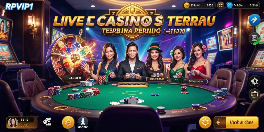 Screenshot gameplay RPVIP1 menampilkan dealer profesional dan suasana kasino langsung.