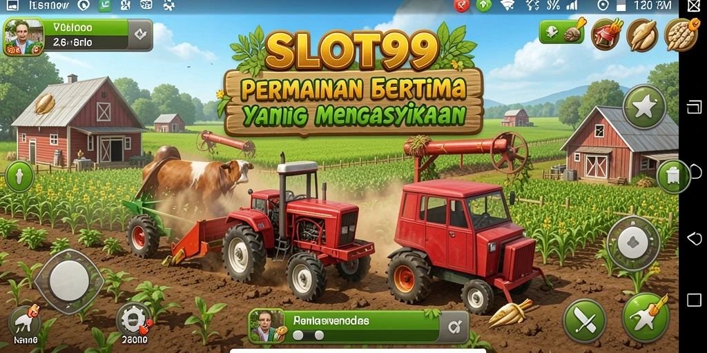 Tampilan gameplay SLOT99 dengan kebun yang subur dan beragam tanaman.