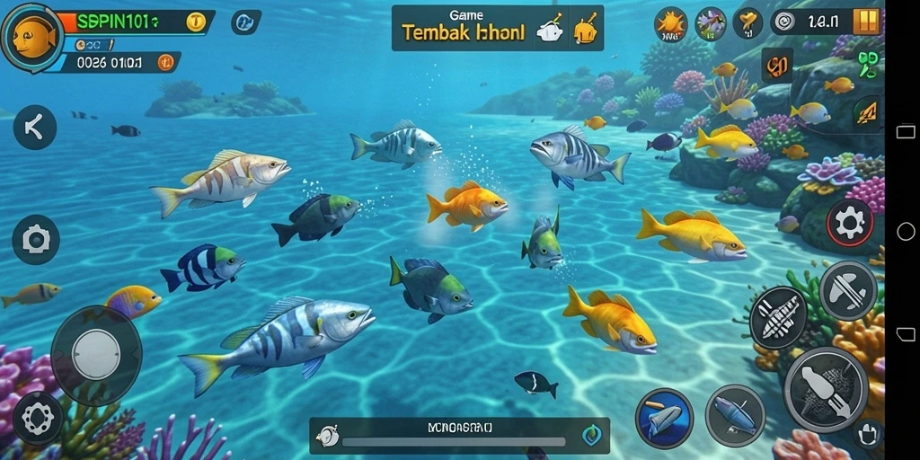 Tampilan gameplay SPIN101 yang menarik saat menembak ikan.