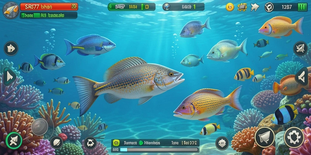 Tampilan gameplay SR877 yang menarik dengan berbagai ikan untuk ditembak.