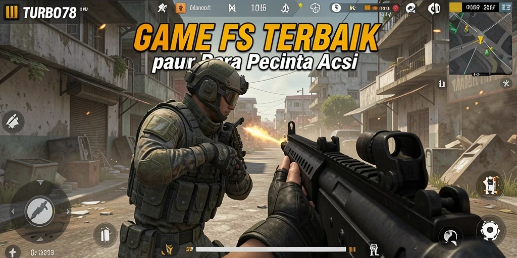 Tampilan gameplay mendebarkan dalam TURBO78 dengan aksi tembak-menembak.