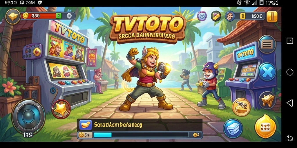 Screenshot utama TVTOTO menampilkan aksi seru gameplay Arcade.